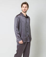 Men's Silk Contrast Piping Pajamas Grey