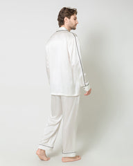 Men's Silk Contrast Piping Pajamas White