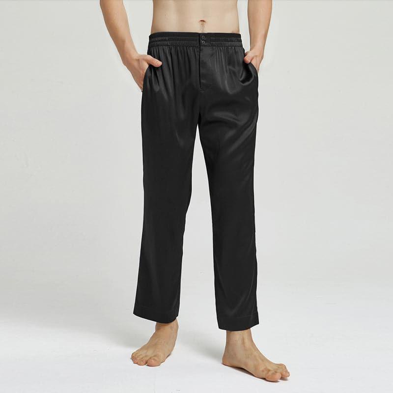 Men's Silk Pajama Pants Sleep Pants Black