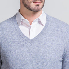 Men's V Neck Collar Business Cashmere Sweater Grey