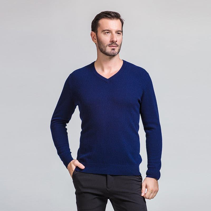 Men's V Neck Collar Business Cashmere Sweater Navy