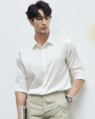 Mens Washable Silk Shirt Long Sleeve Classic Button Down