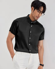 Mens Washable Silk Shirt Short Sleeve