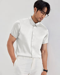 Mens Washable Silk Shirt Short Sleeve