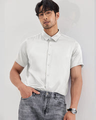 Mens Washable Silk Shirt Short Sleeve