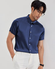 Mens Washable Silk Shirt Short Sleeve
