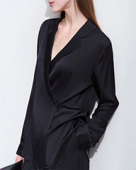 Minimalist Silk V Neck Long Sleeve Blouse