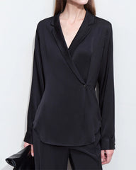 Minimalist Silk V Neck Long Sleeve Blouse