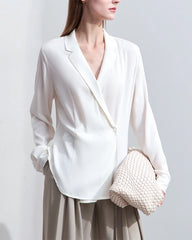 Minimalist Silk V Neck Long Sleeve Blouse