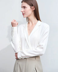Minimalist Silk V Neck Long Sleeve Blouse
