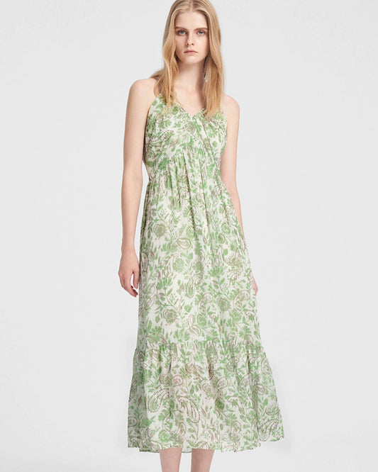 Mint Green Paisley Silk Maxi Dress