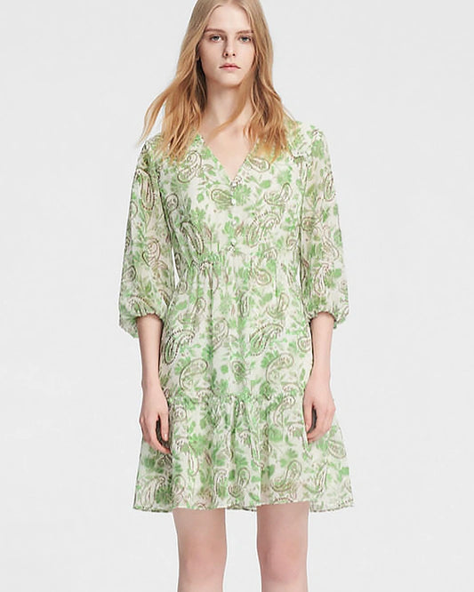 Mint Green Paisley Silk Mini Dress