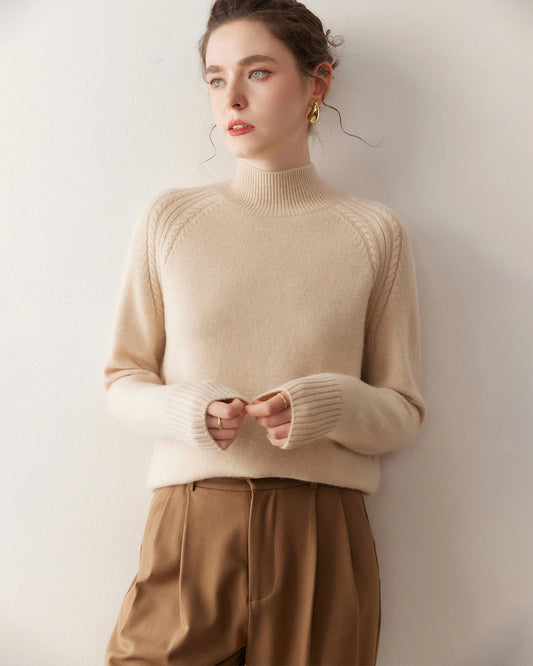 Mock Neck Cable Knit Cashmere Sweater