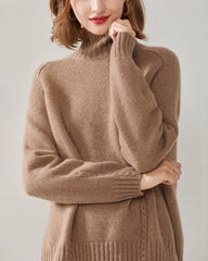 Mock Neck Cable Knit Cashmere Sweater Brown
