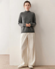Mock Neck Cable Knit Cashmere Sweater