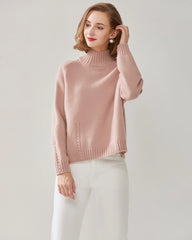 Mock Neck Cable Knit Cashmere Sweater Pink