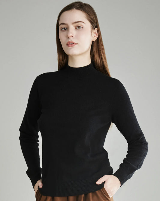 Mock Neck Cashmere Sweater Black