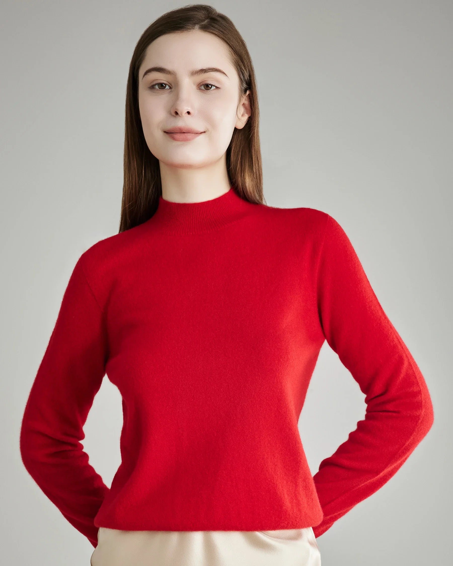 Mock Neck Cashmere Sweater Red