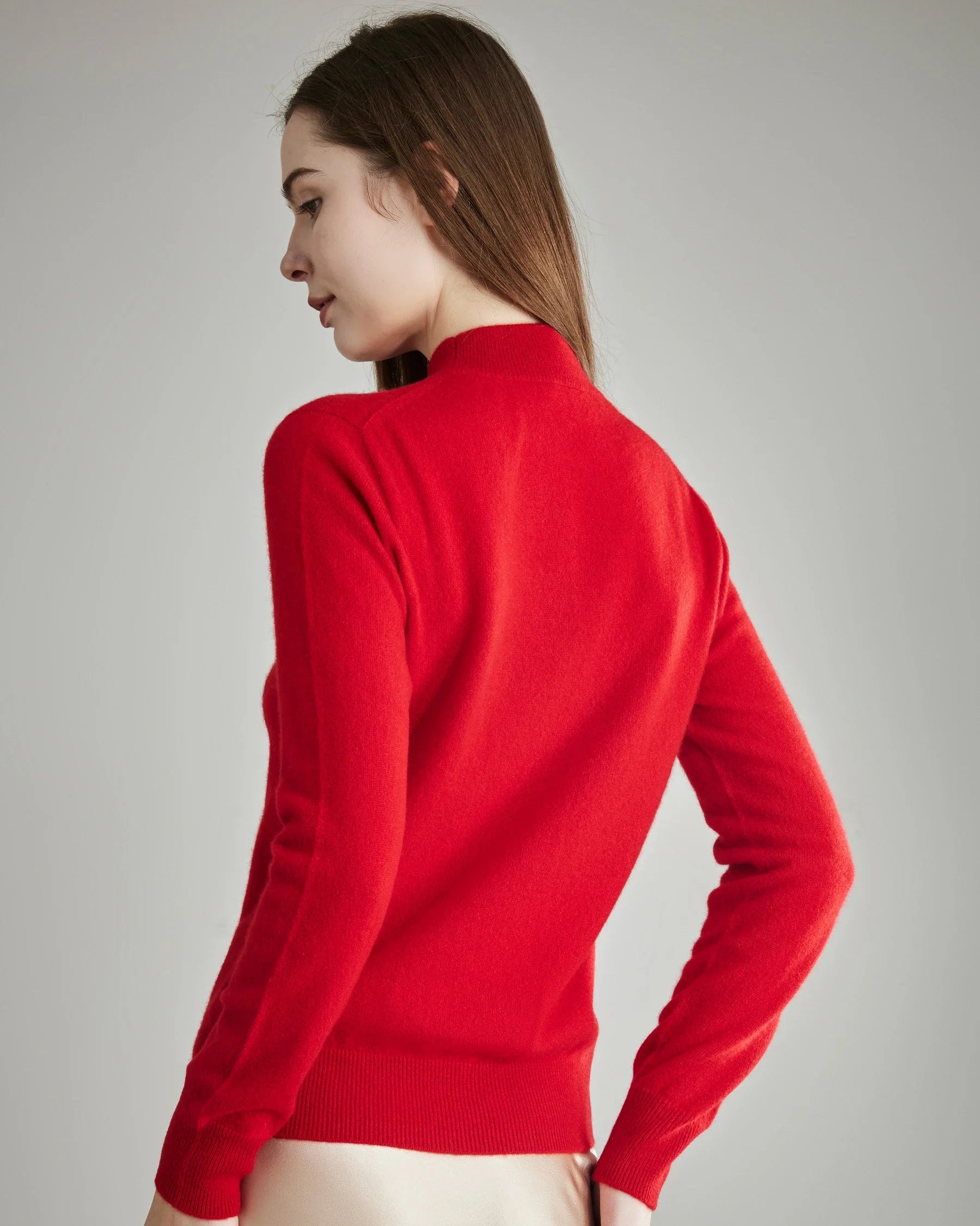 Mock Neck Cashmere Sweater Red