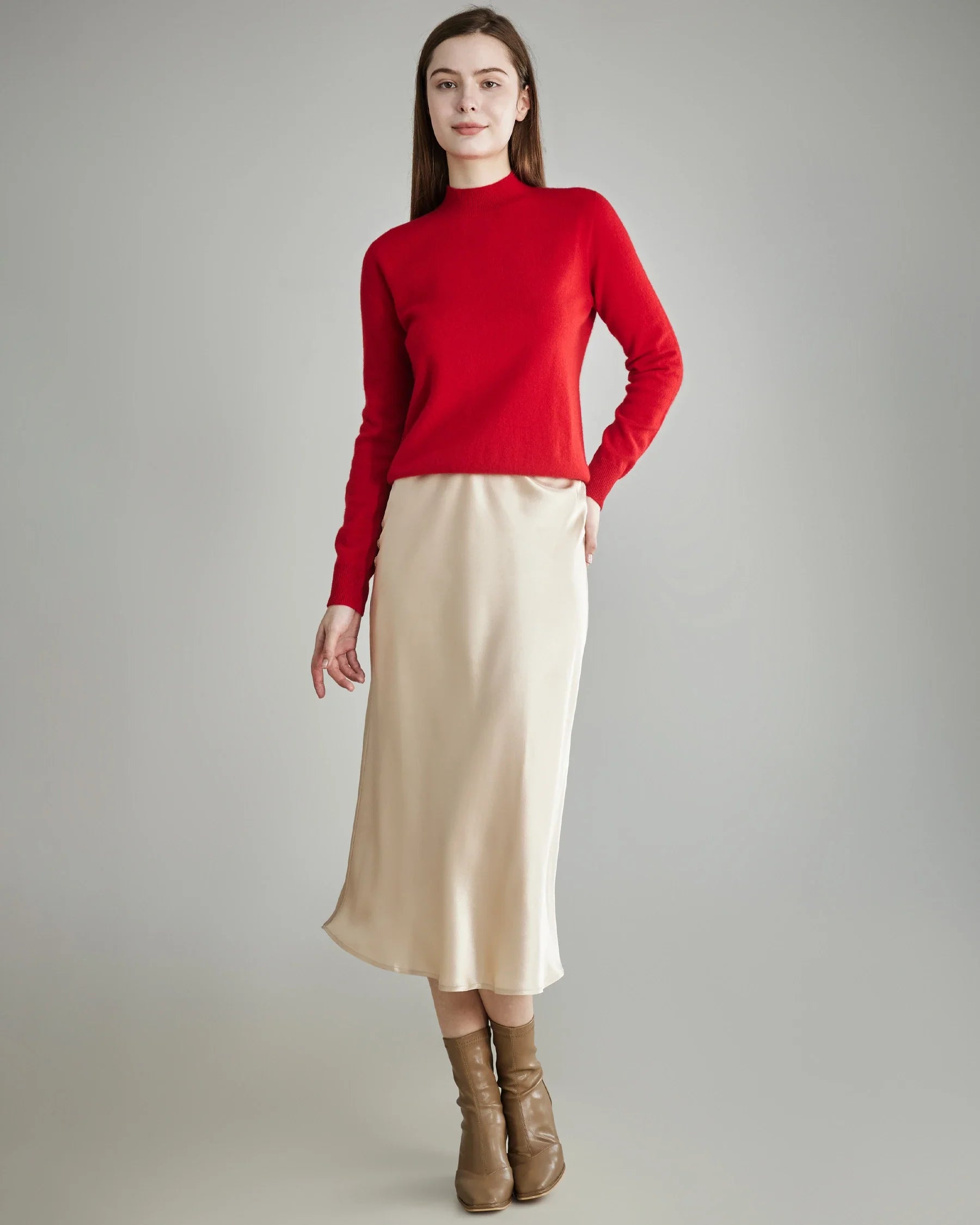 Mock Neck Cashmere Sweater Red