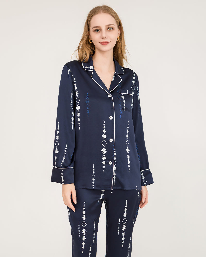 19 Momme 100% Silk Navy Blue Pajama Set