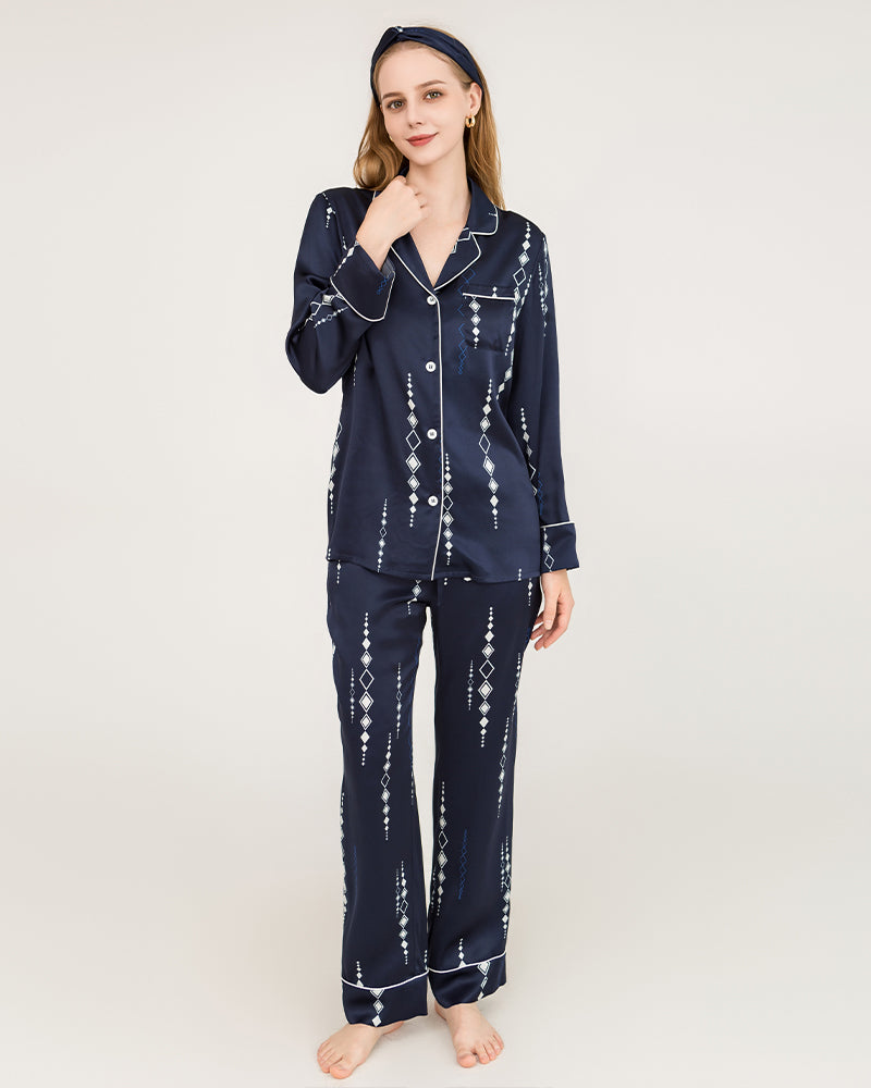 19 Momme 100% Silk Navy Blue Pajama Set