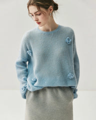 Oversize Flower Knit Silk Cashmere Sweater