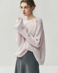 Oversize Flower Knit Silk Cashmere Sweater