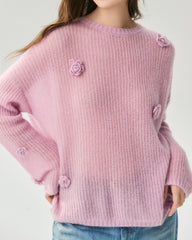 Oversize Flower Knit Silk Cashmere Sweater
