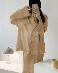 Oversized Double Breasted Silk Pajamas Champagne