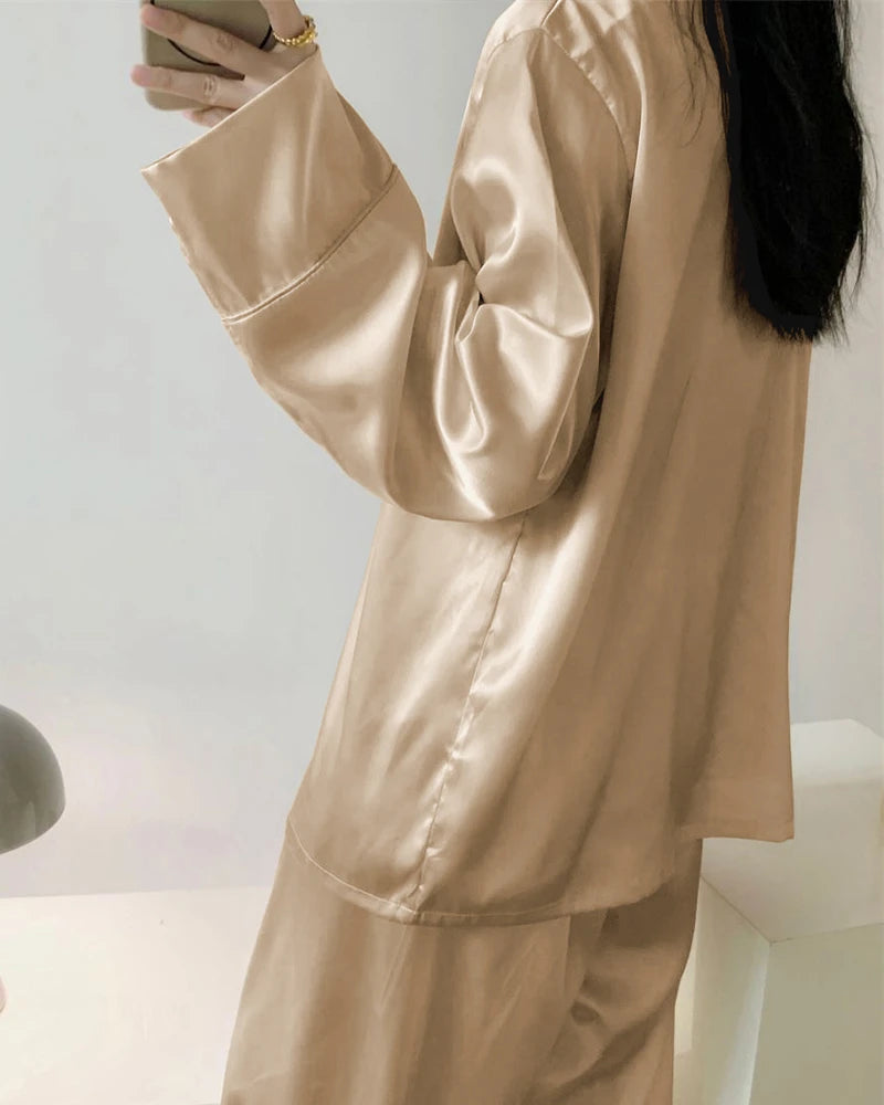 Oversized Double Breasted Silk Pajamas Champagne