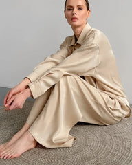 Oversized Full Length Silk Pajamas Set Champagne