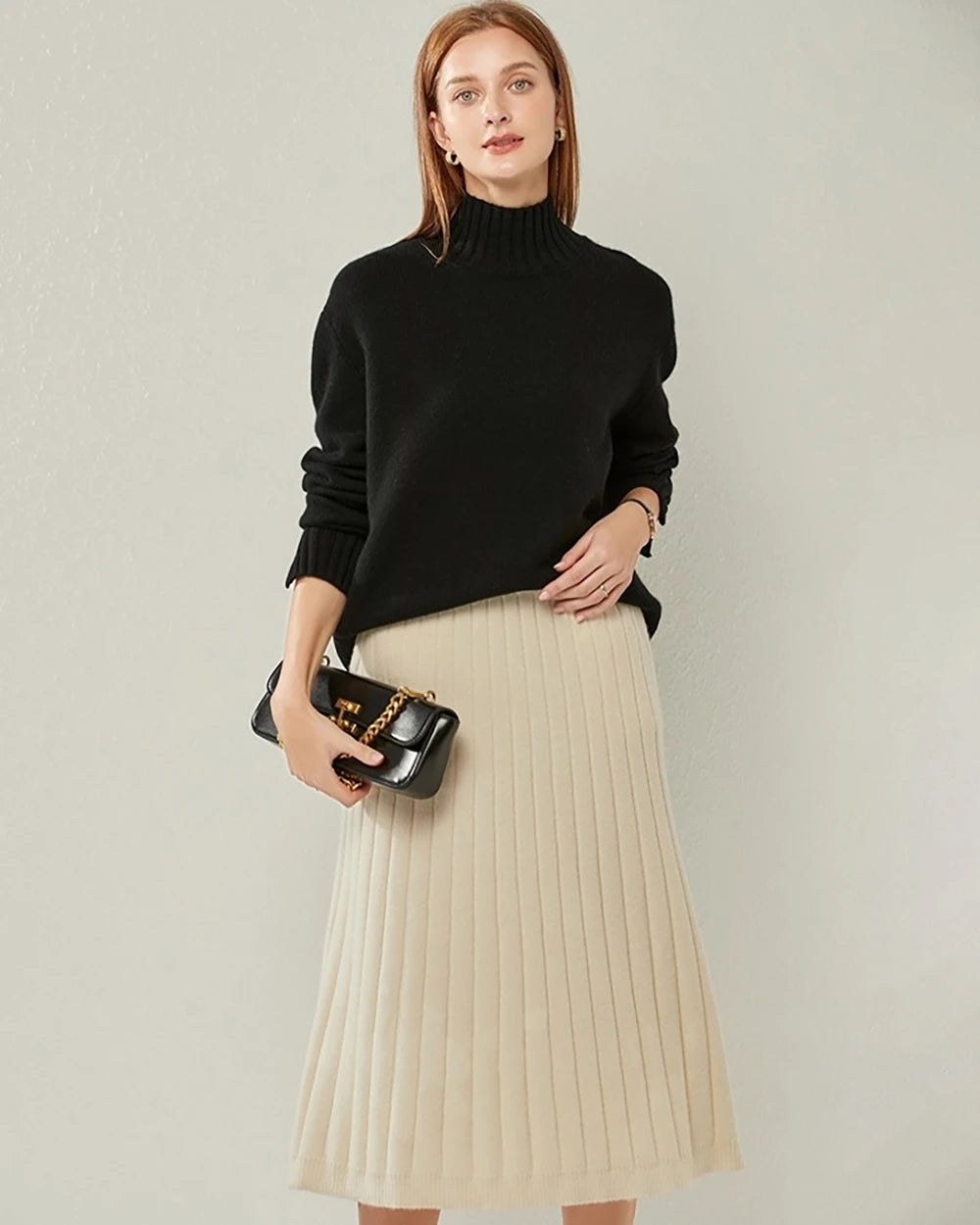 Oversized Mock-Neck Cashmere Sweater Black