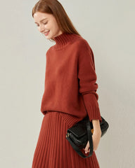 Oversized Mock-Neck Cashmere Sweater Dark Red