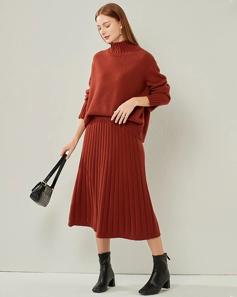 Oversized Mock-Neck Cashmere Sweater Dark Red