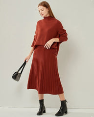 Oversized Mock-Neck Cashmere Sweater Dark Red