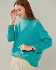 Oversized Mock-Neck Cashmere Sweater Blue