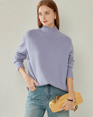 Oversized Mock-Neck Cashmere Sweater Purple
