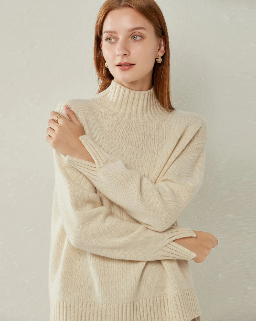 Oversized Mock-Neck Cashmere Sweater White