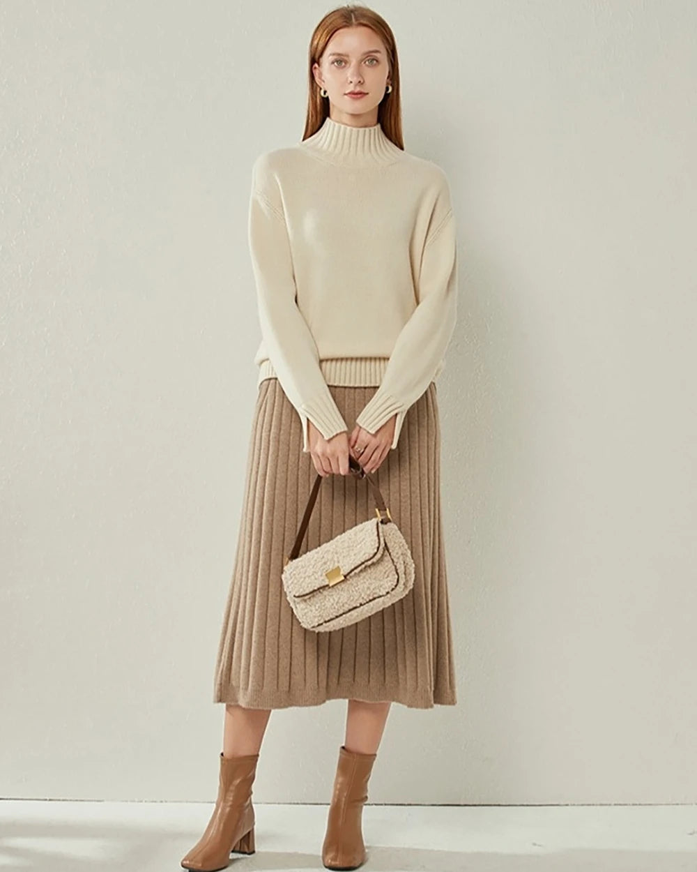 Oversized Mock-Neck Cashmere Sweater White