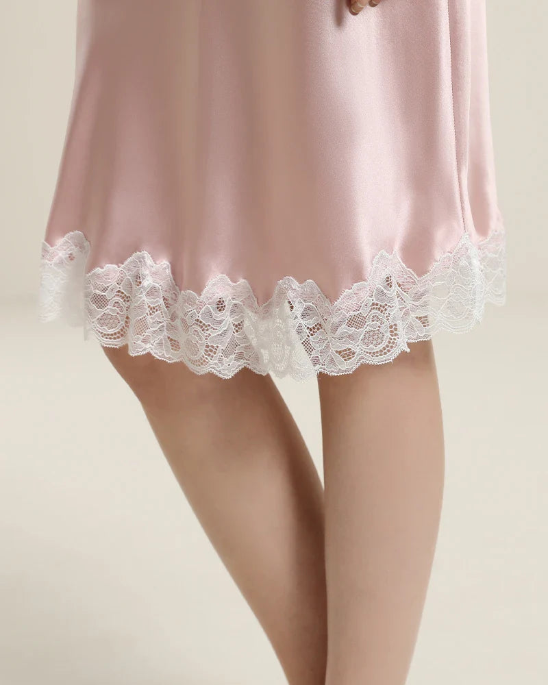 Silk Nightgown with Delicate Lace Details Pink