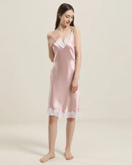 Silk Nightgown with Delicate Lace Details Pink