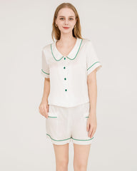 Piped Silk Shorts Pyjama Set White