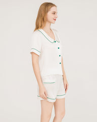 Piped Silk Shorts Pyjama Set White