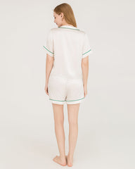Piped Silk Shorts Pyjama Set White