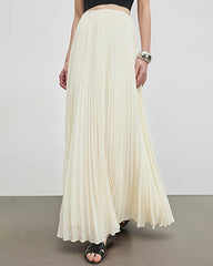 Pleated A Line Maxi Skirt with Silk Lining