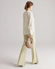 Pleated Round Neck Silk Blouse