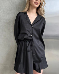 Plus Size Silk Shirts and Shorts PJs Black