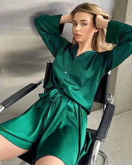 Plus Size Silk Shirts and Shorts PJs Dark Green
