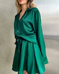 Plus Size Silk Shirts and Shorts PJs Dark Green